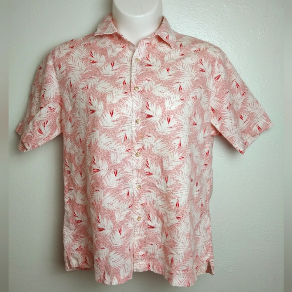 Tasso Elba Island Linen Blend Men's Button Down Shirt Size L Vacation Cruise